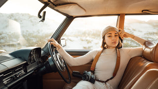 Women in car wearing a fisher men beanie by Will & Bear Hat Co.