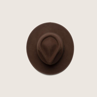 Top-down view of Calloway Dark Brown fedora hat with structured crown and wide brim