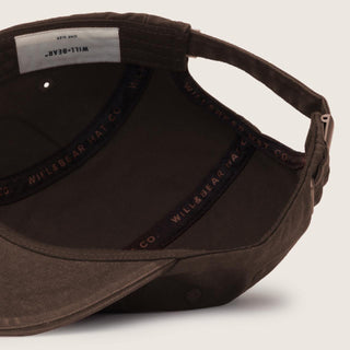 Interior view of Will & Bear Brown 5 Panel Cap showcasing adjustable strap and organic cotton lining