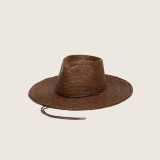 Will & Bear Brown Straw Wide Brim Hat 
 Austin Brown made from natural palm fibre with chin strap, shown on neutral background