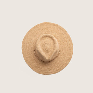 Top view of Will & Bear straw sun hat showing natural woven texture and structured crown