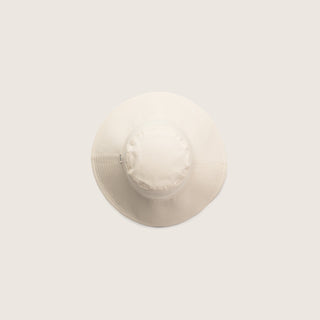 Top-down view of Will & Bear Kids Packable Bucket Hat in light natural colour, highlighting rounded crown and wide brim.