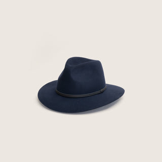 Will & Bear Anderson Navy Soft Felt Fedora with classic teardrop crown and wide brim for everyday adventure