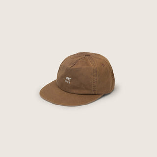 Side View of Will & Bear Ranger Brown Vintage 5-Panel Cap on Neutral Background – Organic Cotton Cap with Flat Brim and Embroidered Logo.