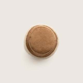 Top view of Will & Bear Teddy Chestnut Wool UGG Bucket Hat highlighting soft suede outer and wool lining