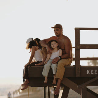 Dad and Kids in Will & Bear Ranger Brown Vintage 5-Panel Caps – Matching Canvas Caps for Adventures.