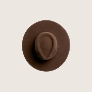 Top view of Will & Bear Andy Auburn Dark Brown Country Hat showcasing the durable felt and classic crown shape