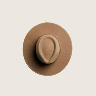 Top view of Will & Bear Andy Oak Brown Wide Brim Fedora, lightweight and crushable design