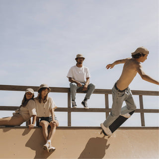 Group of Friends Wearing Will & Bear Parker Bone Beige Cord Dad Cap – Skatepark Scene