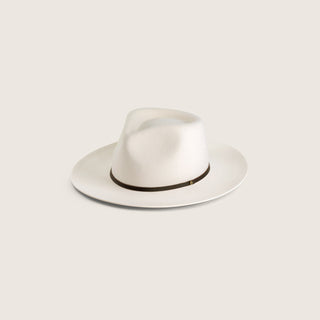 Will & Bear Cooper Bone White Upturned Fedora on neutral background, showcasing the structured wool felt and classic teardrop crown.