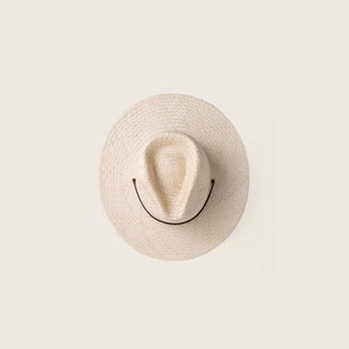 Top View of Will & Bear Little Rider Bone Kids Wide Brim Straw Hat – Handwoven Straw with Pinched Crown.
