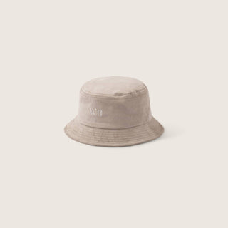 Front View of Will & Bear Perry Bone Beige Cord Bucket Hat – Soft Cotton Corduroy Hat with Embroidered Logo.