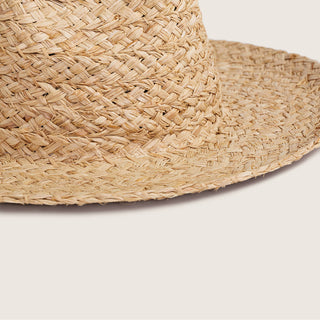 Close-up of Will & Bear River Sand Straw Hat showing natural palm weave and durable brim finish