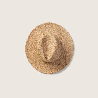 Top view of Will & Bear River Sand Men's and Women's Straw Hat with natural wide brim and pinch crown