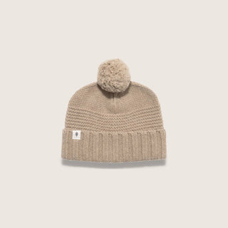Will & Bear Soft Wool Beanie – Tasman Fawn – classic front view showing neutral tone and textured wool design.