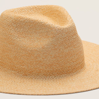 Close-up of Will & Bear Wide Brim Straw Hat – Sawyer Sand – showcasing texture and handcrafted natural straw detail.
