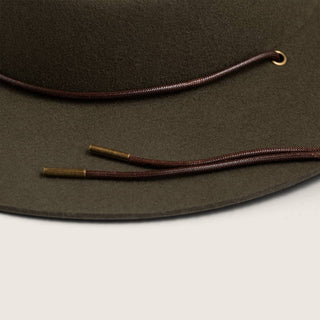 Detail View of Will & Bear Woodley Moss Felt Gardening Hat – Adjustable Chin Strap and Brim Stitching