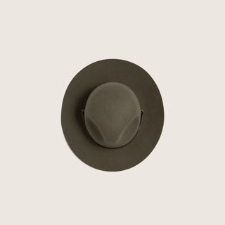 Top View of Will & Bear Woodley Moss Felt Gardening Hat on Neutral Background – Durable, Natural Wool, Wide Brim