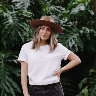 Women wearing organic and recycled cotton t-shirt