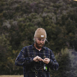 Man wearing brown Australian wool beanie