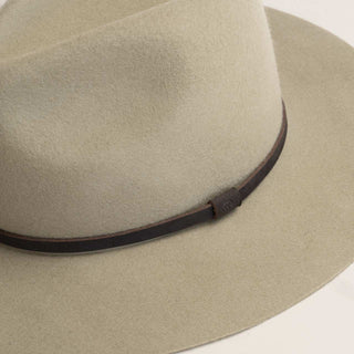 Close up view of a sage wide-brim floppy hat