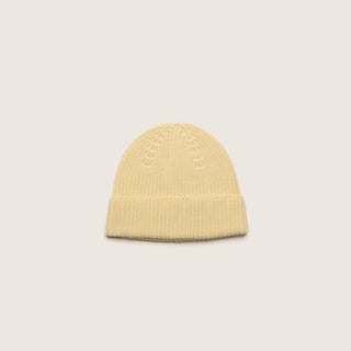 Front product image of the Little Bambi Custard butter knit beanie