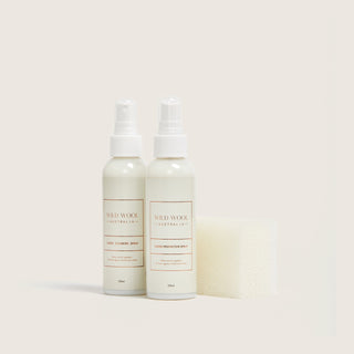 Wild Wool Suede Care Kit for Will & Bear UGG Bucket Hat – includes suede cleaning spray, suede protector spray, and sponge – perfect for maintaining and protecting natural suede headwear.