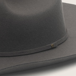 Close-up of the brim and hat band of the Will & Bear Buck Smoke black felt cowboy hat, showcasing quality wool felt texture.