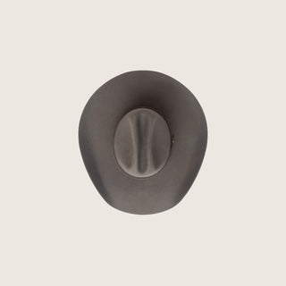 Top view of the Will & Bear Buck Smoke black felt cowboy hat showcasing the signature cattleman crown shape and premium wool felt finish.