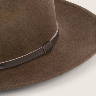 Close-up of Will & Bear Crushable Travel Hat showing felt material and leather hatband detail