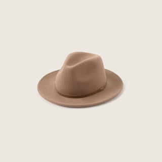 Will & Bear William Oak light brown crushable travel hat made from sustainable wool with classic fedora shape.