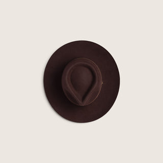 Overhead view of the Will & Bear Cooper Coffee Brown Western Hat showing classic teardrop crown shape.